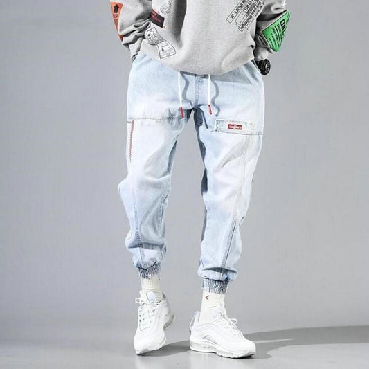 Baggy Jeans Men Blue Black Jeans Pants Hip hop Streetwear Harem Ankle length Denim Pants Elastic Waist Casual Trousers Male