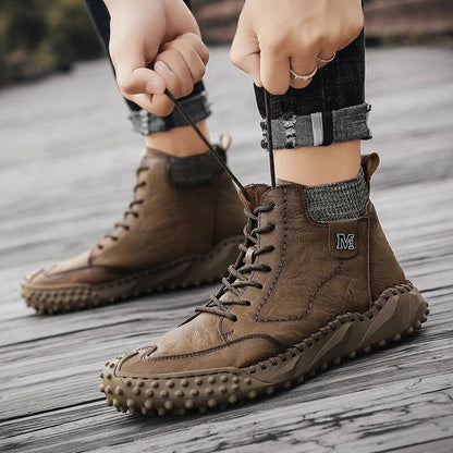 New Winter Men's Boots Thick Plush Warm Men's Snow Boots Leather Men's Ankle Boots Handmade Motorcycle Boots Outdoor Men's Shoes