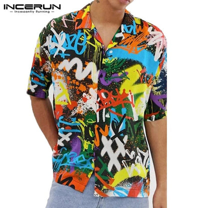 Summer Men Printed Shirt Short Sleeve Turn-down Collar Streetwear Chic Loose Mens Hawaiian Shirts  Vacation Camisa INCERUN