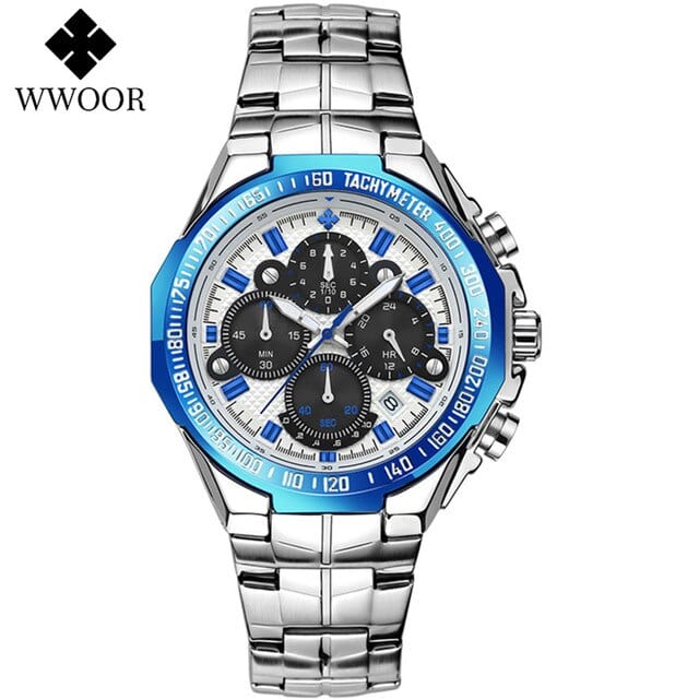 WWOOR Watch For Men Top Brand Luxury Classic Sport Quartz Watches Men Steel Waterproof Chronograph Wristwatch Relogio Masculino