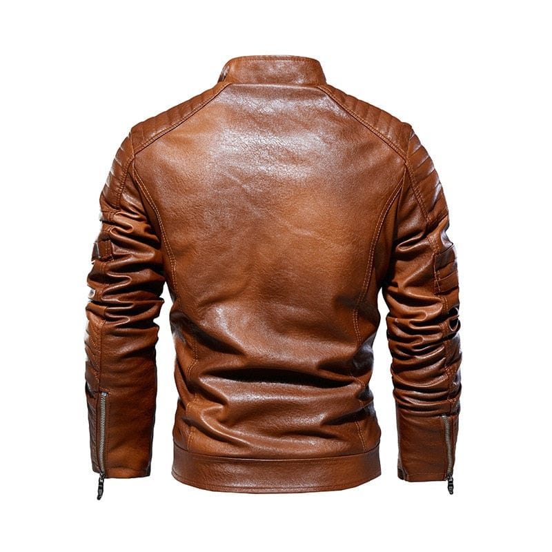 PU Leather Jacket Men Winter Fleece Warm Faux Leather Jackets Male Casual Stand Collar Motorcycle Windbreaker Military Mens Coat