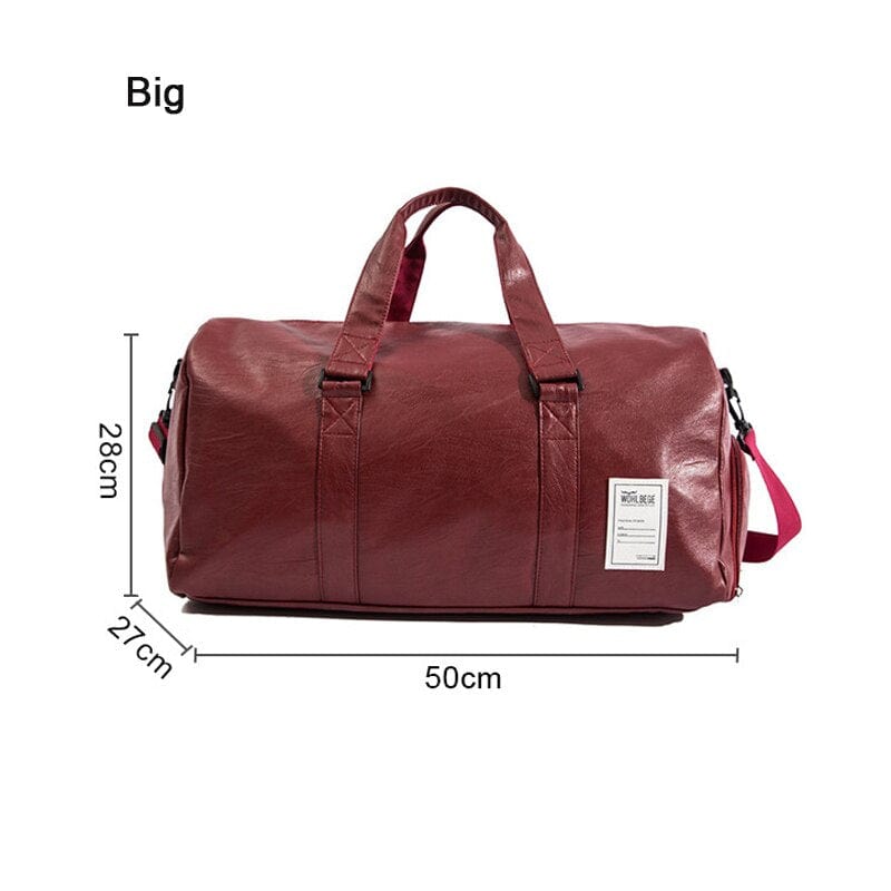 Big Capacity Leather Travel Bag Waterproof Fitness Duffle Bag with Shoes Pocket Sports Weekend Luggage Bag Women Men Handbag