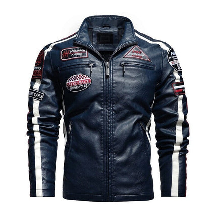 Mens Motorcycle Jacket  Autumn Winter Men New Faux PU Leather Jackets Casual Embroidery Biker Coat Zipper Fleece Male Jacket