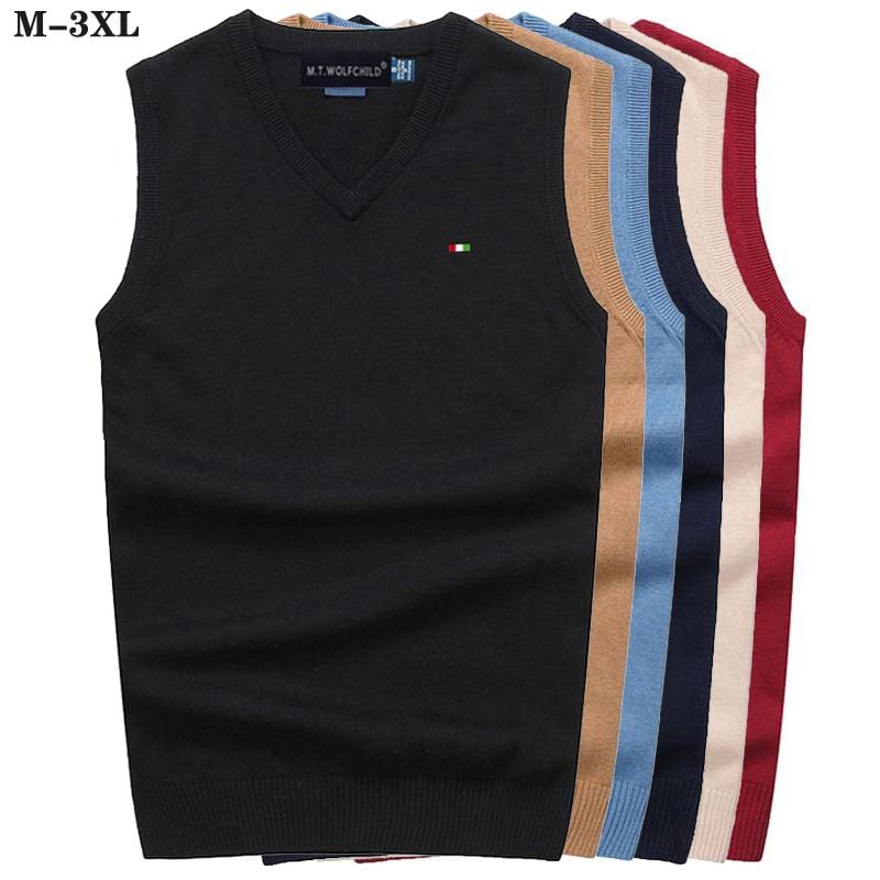 Good Quality Spring Autumn Men&#39;s Vest Sleeveless Sweaters Pullovers 100% Cotton Casual Knitted Vest Fashion Knitted Male Tops