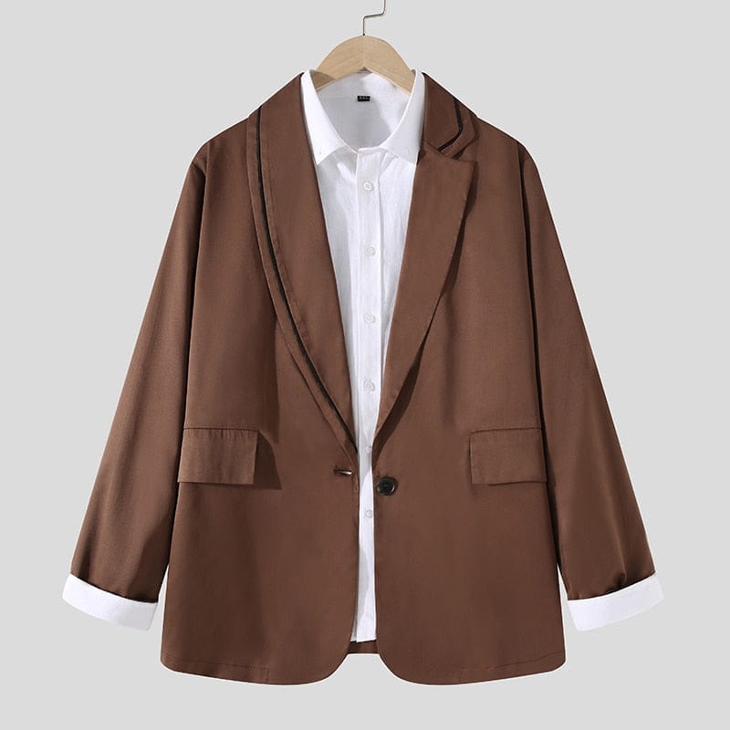 INCERUN Fashion Men Casual Blazer  Lapel Long Sleeve Streetwear Elegant Suits Men One Button Solid Color Thin Jackets 5XL 7