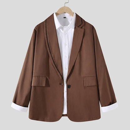INCERUN Fashion Men Casual Blazer  Lapel Long Sleeve Streetwear Elegant Suits Men One Button Solid Color Thin Jackets 5XL 7