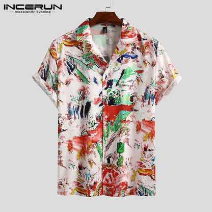 Summer Men Printed Shirt Short Sleeve Turn-down Collar Streetwear Chic Loose Mens Hawaiian Shirts  Vacation Camisa INCERUN