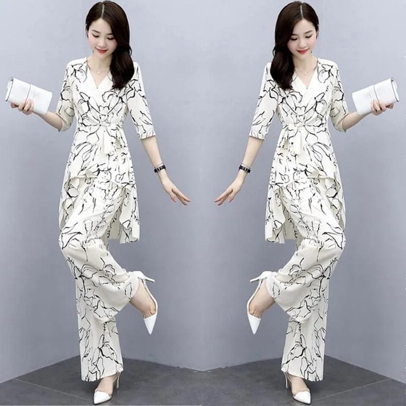 Oversize Women Summer Clothing Set Fashion High Waist Wide Leg Pants &amp; Irregular Hem Tops Two Pieces Suits Good Quality