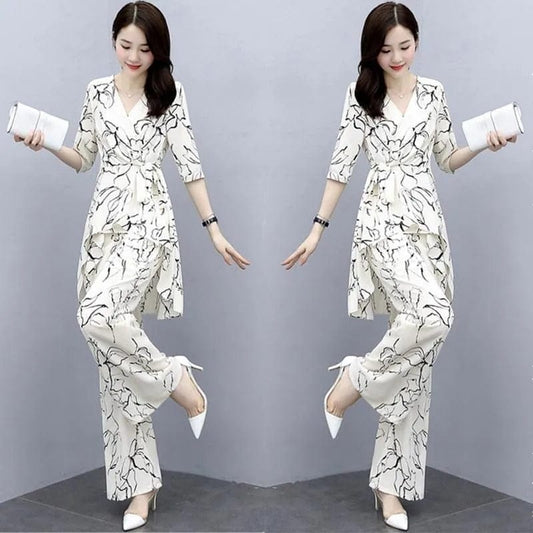 Oversize Women Summer Clothing Set Fashion High Waist Wide Leg Pants &amp; Irregular Hem Tops Two Pieces Suits Good Quality