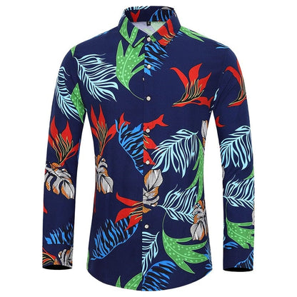Many styles men long-sleeved plus size 7XL shirt fashion printed shirt Hawaii leisure vacation men's clothing