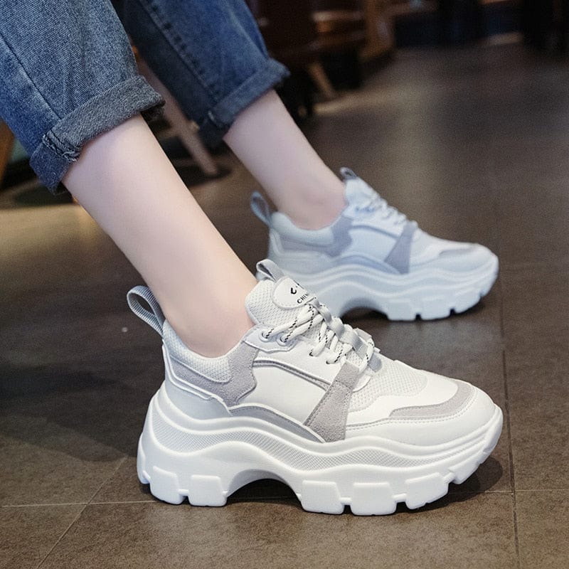 Chunky Sneakers Vulcanize Shoes Korean Fashion Female Black White Platform Thick Sole Casual Dad Shoes Woman Sneakers 8cm