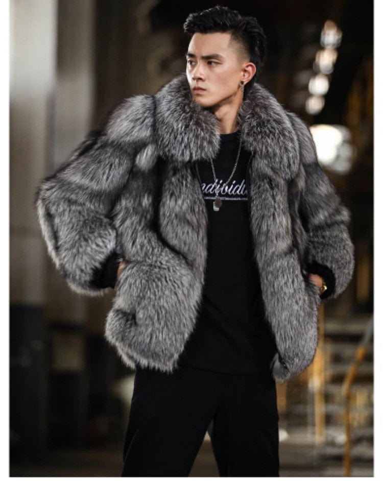 Luxury Winter Warm Jackets Men Warm Furry Coats Faux Fox Fur Outwear for Men Winter New Outwear Jackets Black Fur Coat