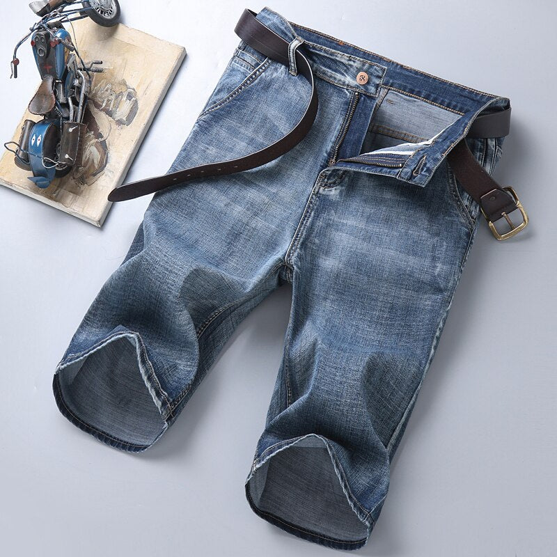 Summer New Men's Slim Fit Short Jeans Fashion Cotton Stretch Vintage Denim Shorts Grey Blue Short Pants Male Brand Clothes