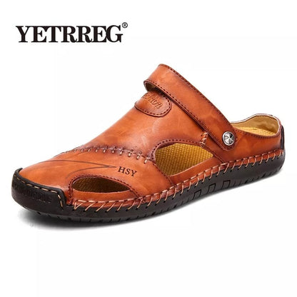 Summer Sandals Men Leather Classic Roman Sandals  Slipper Outdoor Sneaker Beach Rubber Flip Flops Men Water Trekking Sandals