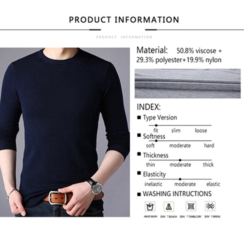 BROWON Brand Men Autumn Sweater Men's Long Sleeve O-Neck Slims Sweater Male Solid Color Business White Sweater Oversize M-4XL