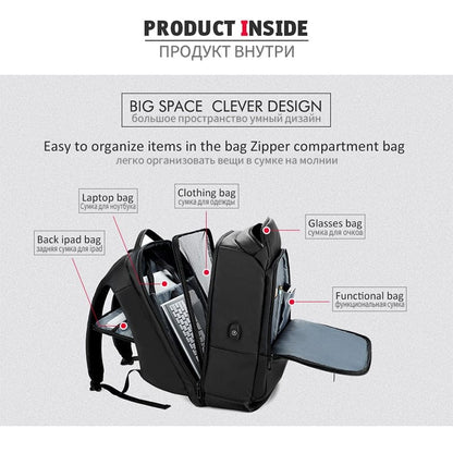 EURCOOL 17 Inch Laptop Backpack For Men Waterproof Functional with USB Charging Backpacks Male Business Men's Rucksack Mochila