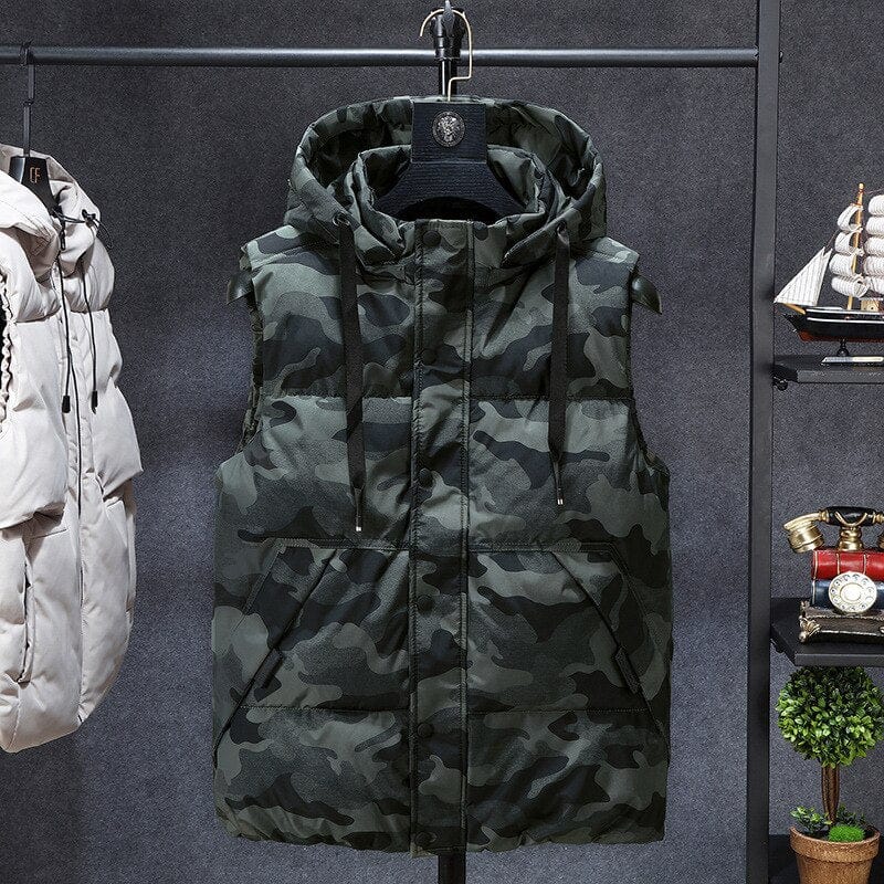 Mens Winter Vests Men's Sleeveless Jacket Thick Camouflage Vest Casual Hooded Waistcoat Male Warm Vests Outwear Plus Size 7XL