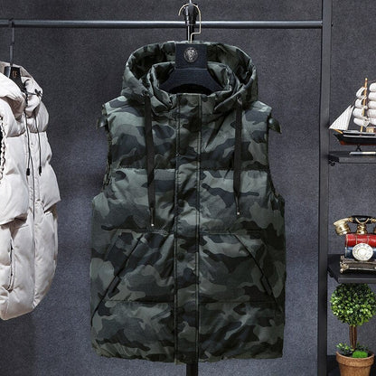 Mens Winter Vests Men's Sleeveless Jacket Thick Camouflage Vest Casual Hooded Waistcoat Male Warm Vests Outwear Plus Size 7XL