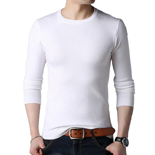 BROWON Brand Men Autumn Sweater Men's Long Sleeve O-Neck Slims Sweater Male Solid Color Business White Sweater Oversize M-4XL