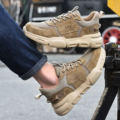 Work Safety Shoes Steel Toe Anti-puncture Indestructible Men Safety Boots Kevlar Insole Suede Leather Upper Work Sneakers