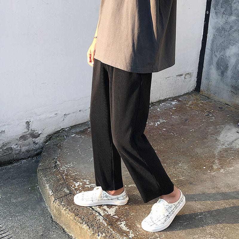 Pleated Straight Pants Men&#39;s Fashion Elastic Waist Casual Pants Men Streetwear Loose Ice Silk Trousers Mens Wide Leg Pants S-2XL