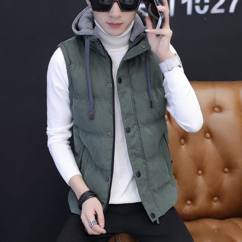 New Korean Men&#39;S Trend Autumn Winter Down Cotton Campshoulder Casual Sleeveless Jacket Coat Boys&#39; Youth Vest