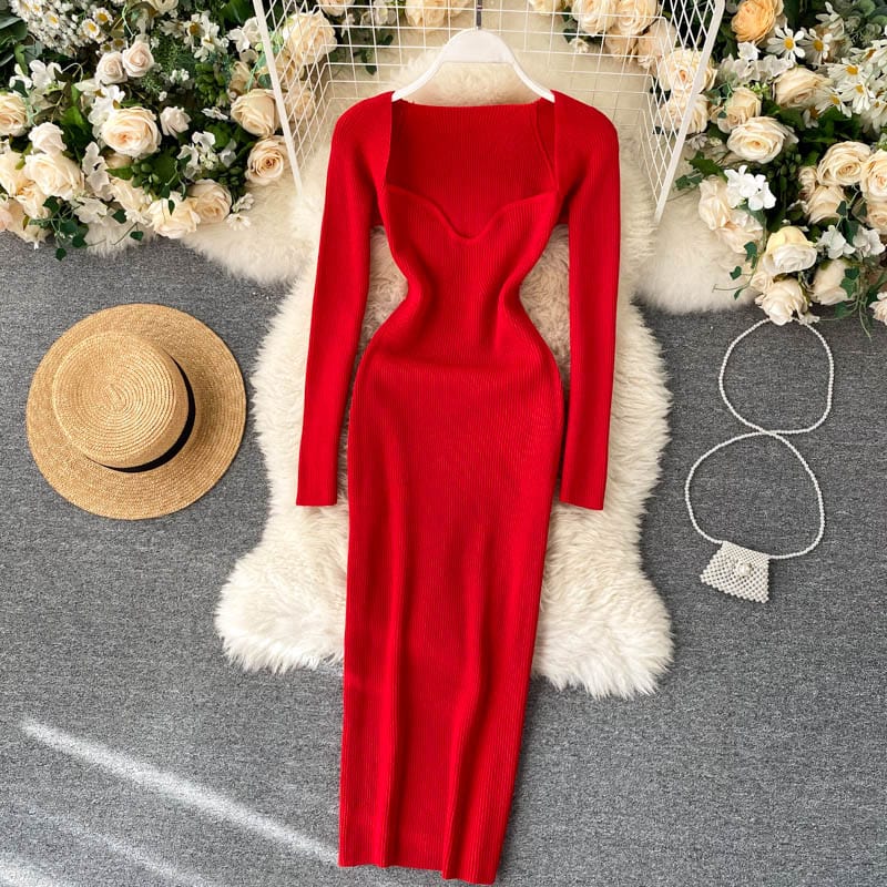 Croysier Dresses For Women 2021 Sexy Strapless Ribbed Knitted Bodycon Dress Women Winter Long Sleeve Midi Sweater Dress Clothes