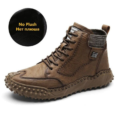 New Winter Men's Boots Thick Plush Warm Men's Snow Boots Leather Men's Ankle Boots Handmade Motorcycle Boots Outdoor Men's Shoes