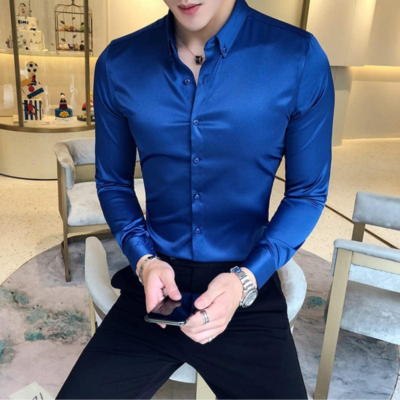 Decolteu Broderie Cămăși pentru bărbați cu mânecă lungă Casual Slim Fit Cămăși rochie pentru bărbați Culoare uni Formal Business Îmbrăcăminte socială Bluză