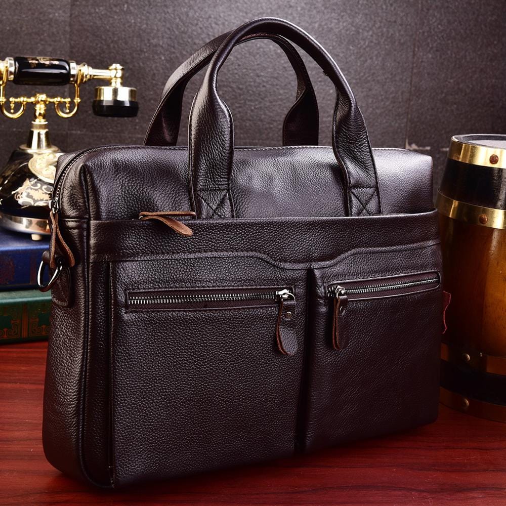 Business Laptop Bag Men Genuine Leather Handbags Male Leather Travel Briefcases Men High Quality Cowhide Leather Messenger Bags