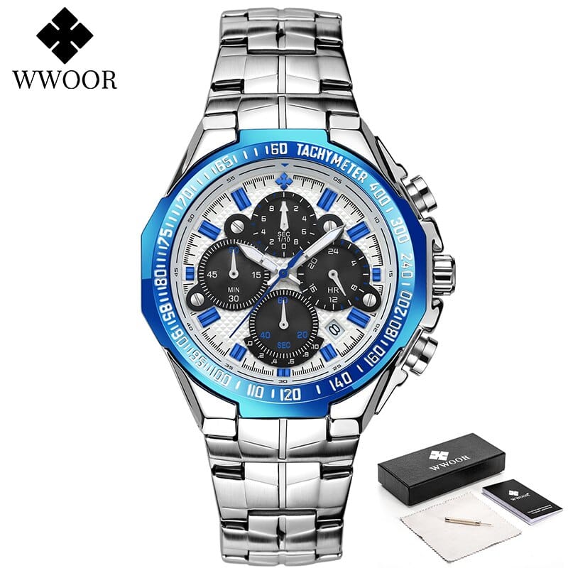 WWOOR Watch For Men Top Brand Luxury Classic Sport Quartz Watches Men Steel Waterproof Chronograph Wristwatch Relogio Masculino