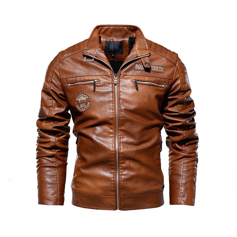 PU Leather Jacket Men Winter Fleece Warm Faux Leather Jackets Male Casual Stand Collar Motorcycle Windbreaker Military Mens Coat