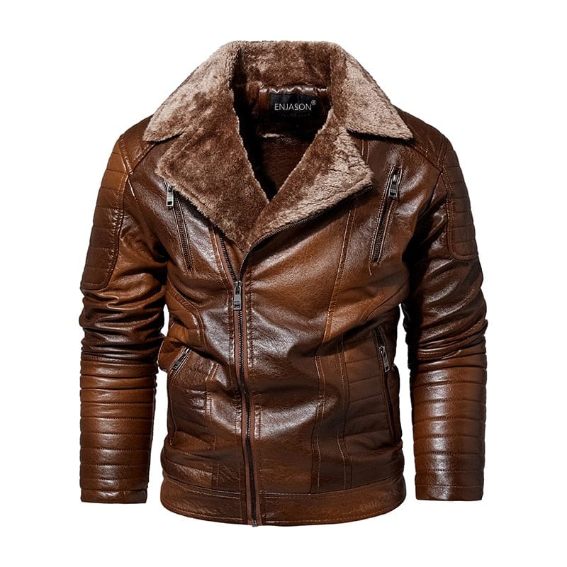 Men  Autumn New Brand Casual Motor Distressed Leather Jacket Coat Men Winter Vintage Outwear Fleece Faux Leather Jackets Men