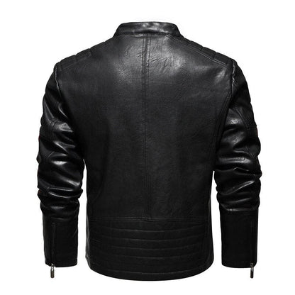 Mens Motorcycle Jacket  Autumn Winter Men New Faux PU Leather Jackets Casual Embroidery Biker Coat Zipper Fleece Male Jacket