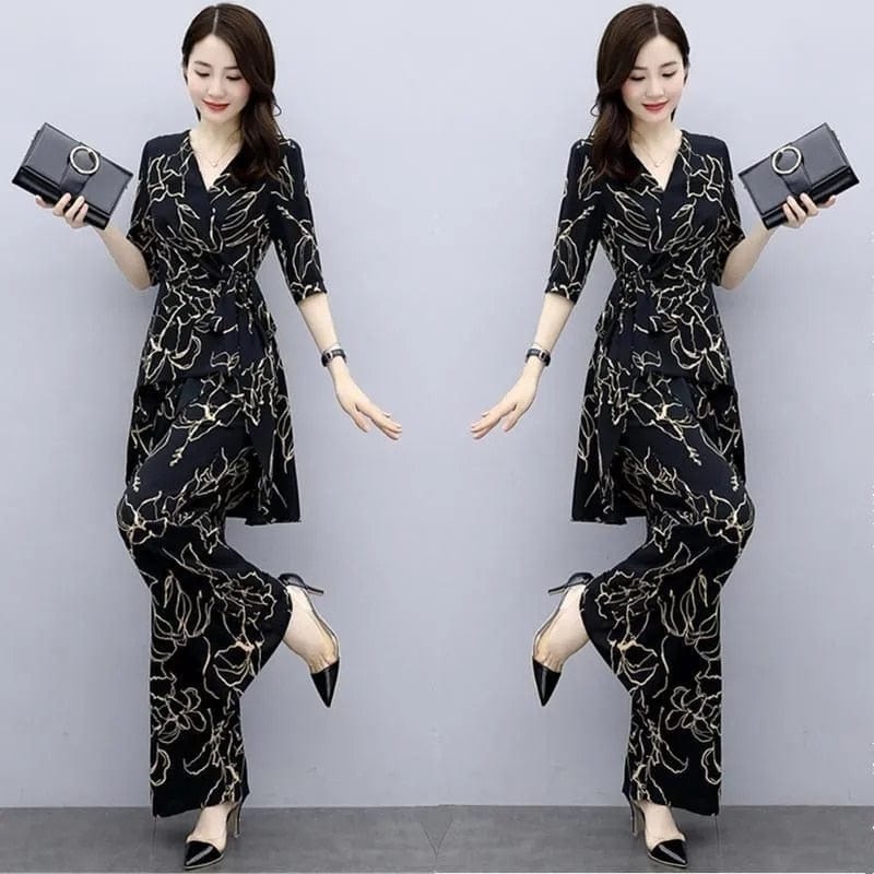 Oversize Women Summer Clothing Set Fashion High Waist Wide Leg Pants &amp; Irregular Hem Tops Two Pieces Suits Good Quality