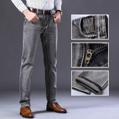 New Men's Stretch Regular Fit Jeans Business Casual Classic Style Fashion Denim Trousers Male Black Blue Gray Pants
