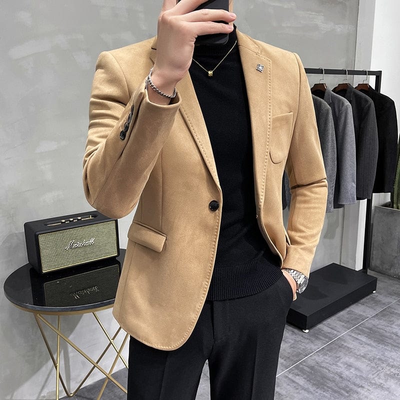 Fashion England Style Autumn Winter Thick Men&#39;s Velvet Suit Jacket / Male High Quality 2022 New Plus Size Blazers Coat