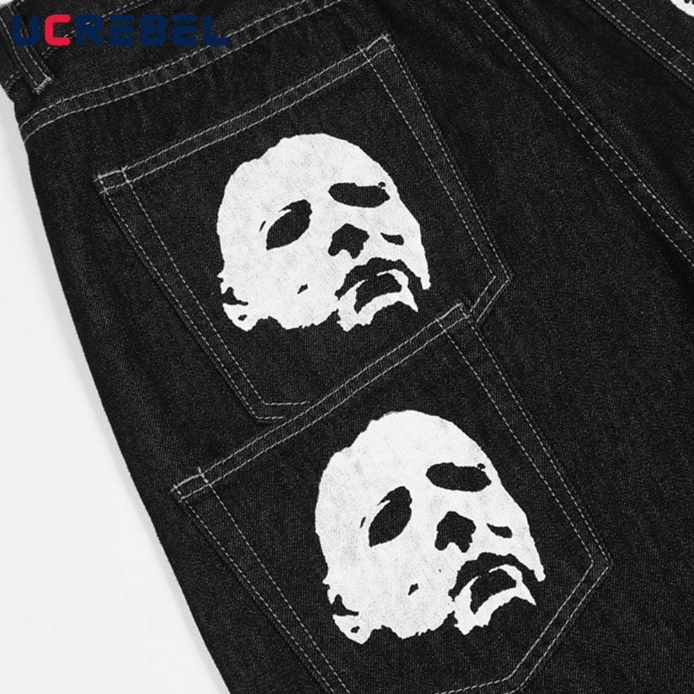 Spoof Portrait Print Denim Pants Mens High Street Funny Loose Straight-leg Pants Streetwear Casual Jeans y2k Trousers Men