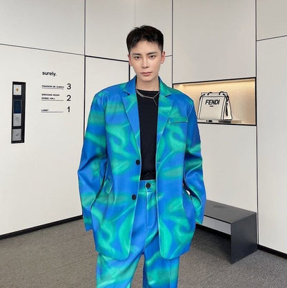 IEFB Autumn Personalized Streetwear Print Blazer For Men  New Temperament Korean Men's Suit Coat Single Breast Jacket 9Y9253