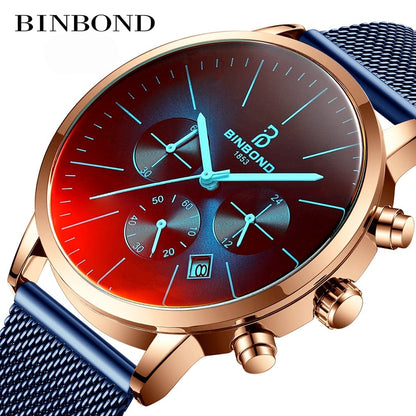 New Top Luxury Fashion Brand  Watch Men Color Bright Glass Chronograph Men's Stainless Steel Business Clock Men Wrist Watch