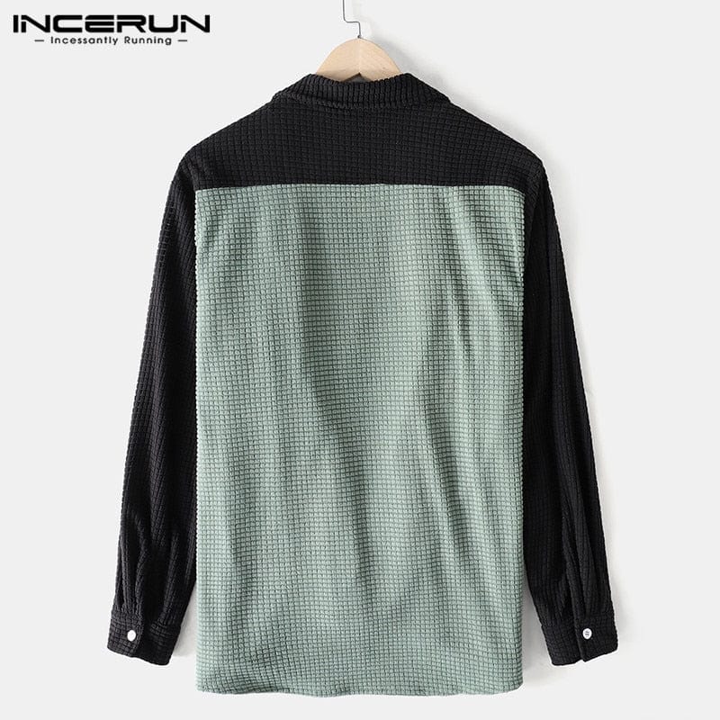 INCERUN Men Shirt Patchwork 2022 Turn Down Collar Long Sleeve Chic Blouse Streetwear Button Casual Camisas Hombre Men Clothing 7
