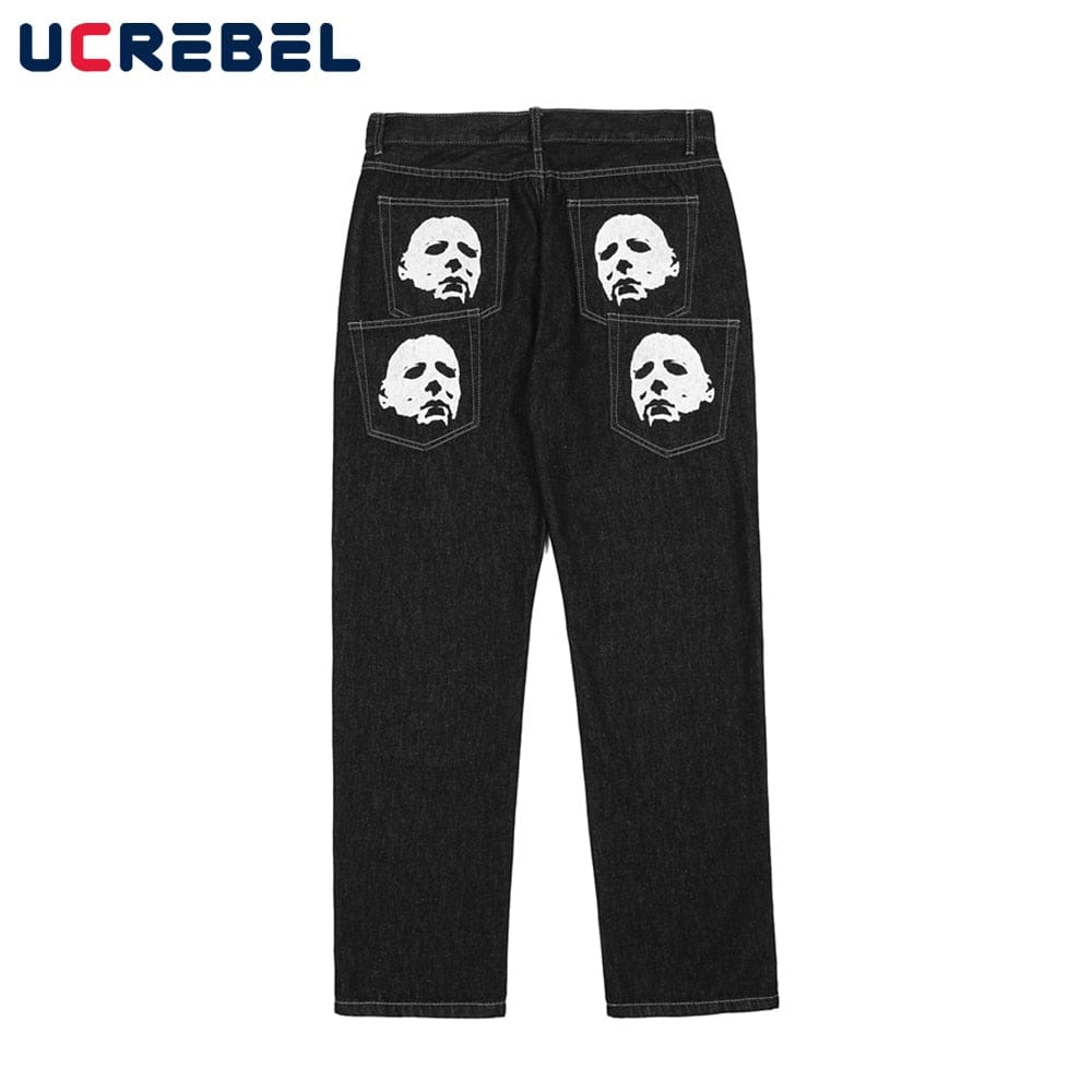 Pantaloni de denim cu imprimeu portret parohii Pantaloni largi, amuzanți, cu picioare drepte, pantaloni casual, blugi y2k, bărbați