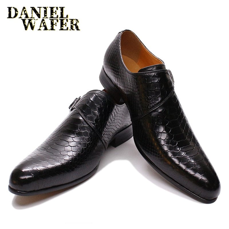 LUXURY MEN LOAFERS SHOES SNAKE SKIN PRINTS MONK STRAP SLIP ON BROWN BLACK CASUAL SHOES FORMAL DRESSES OFFICE men&#39;s summer shoes