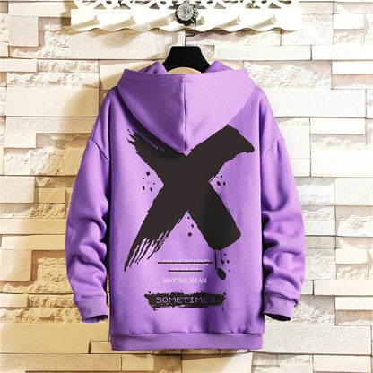 Japan Style Casual O-Neck  Spring Autumn Print Hoodie Sweatshirt Men'S Thick Fleece Hip Hop High Streetwear Clothes
