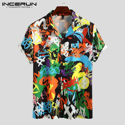 Summer Men Printed Shirt Short Sleeve Turn-down Collar Streetwear Chic Loose Mens Hawaiian Shirts  Vacation Camisa INCERUN