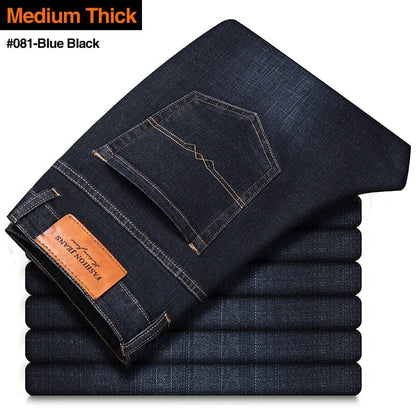 New Men's Stretch Regular Fit Jeans Business Casual Classic Style Fashion Denim Trousers Male Black Blue Gray Pants