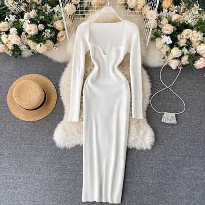 Croysier Dresses For Women  Sexy Strapless Ribbed Knitted Bodycon Dress Women Winter Long Sleeve Midi Sweater Dress Clothes