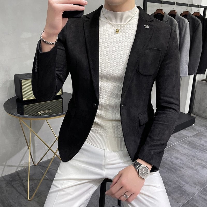 Fashion England Style Autumn Winter Thick Men&#39;s Velvet Suit Jacket / Male High Quality 2022 New Plus Size Blazers Coat