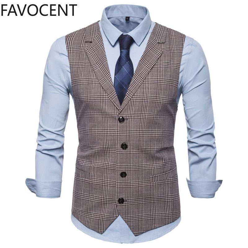 Mens Suit Vest Fashion Slim Fit Thin Plaid Men Waistcoat Tops Slim Business Vest Waistcoat Man England Style Male Leisure Suits