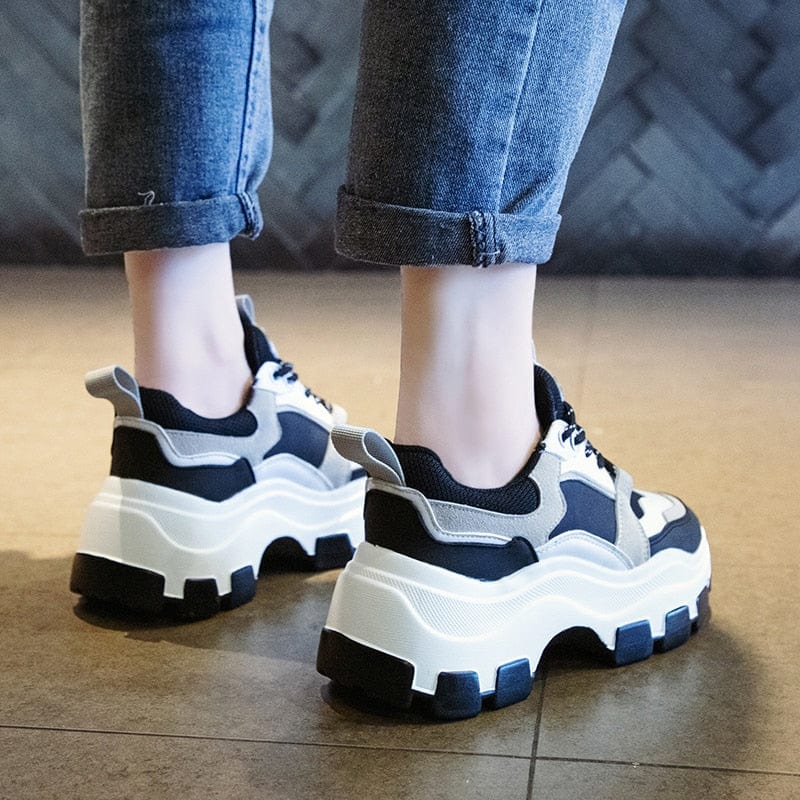 Chunky Sneakers Vulcanize Shoes Korean Fashion Female Black White Platform Thick Sole Casual Dad Shoes Woman Sneakers 8cm